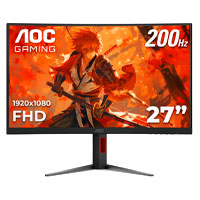MONITOR GAMER CURVO AOC C27G4H2 / PANEL VA / 200 HZ / TIEMPO DE RESPUESTA 1 MS / AMD FREE SYNC / COLOR NEGRO Y ROJO / HDMI / VGA / DP / ASPECTO 16:9 / RESOLUCION 1920 X 1080 / BRILLO 300 CD/M2